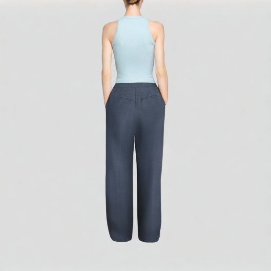 Indigo Button Decorated Wide Leg Jeans