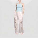 White Embroidered Patch Casual Pants 