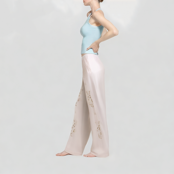 White Embroidered Patch Casual Pants 