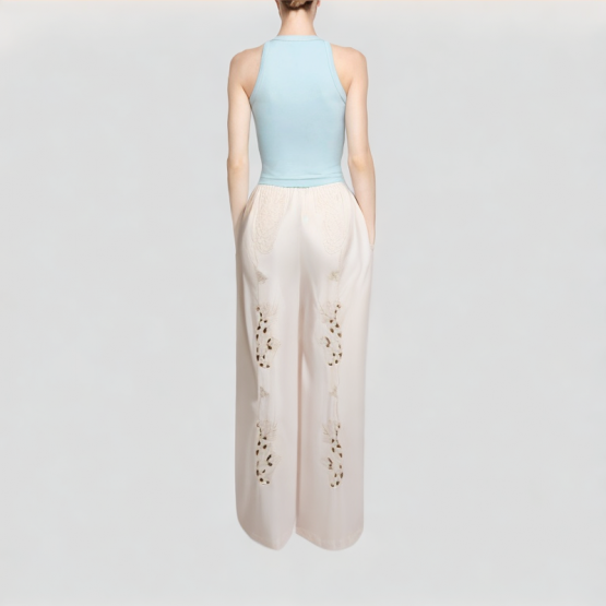 White Embroidered Patch Casual Pants 