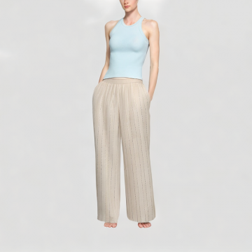 Sequin Stripe Wide Leg Casual Pants