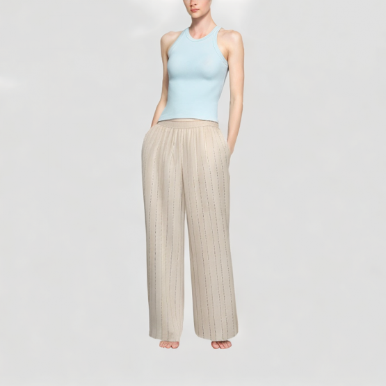 Sequin Stripe Wide Leg Casual Pants
