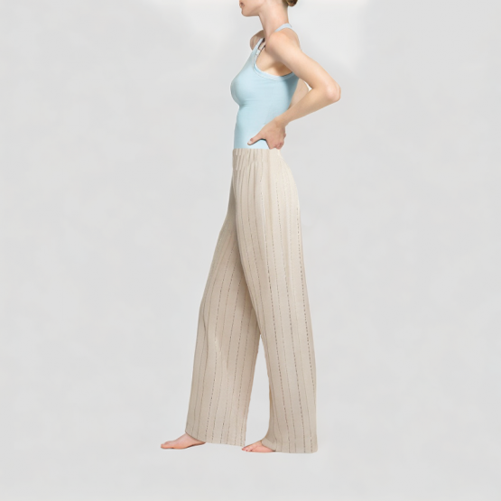 Sequin Stripe Wide Leg Casual Pants