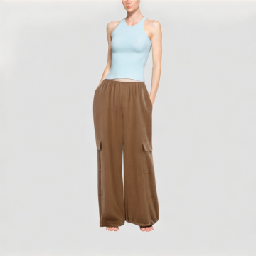 High Waisted Textured Casual Pants