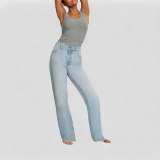 Rhinestone Flower Print Jeans