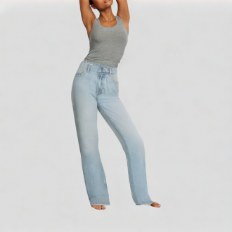 Rhinestone Flower Print Jeans