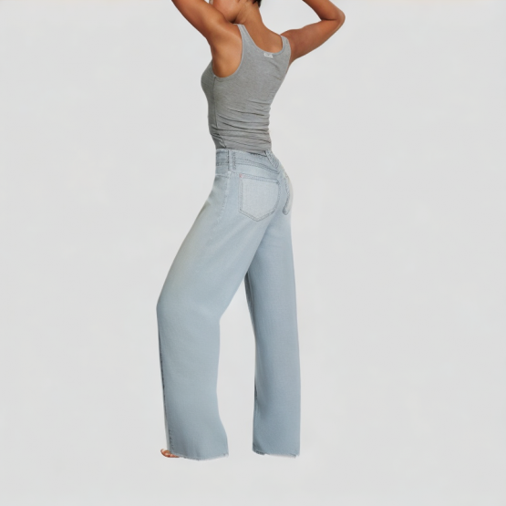 Rhinestone Flower Print Jeans