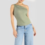 Comfortable Solid Color Oblique Shoulder Short Sleeves