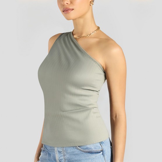 Comfortable Solid Color Oblique Shoulder Short Sleeves