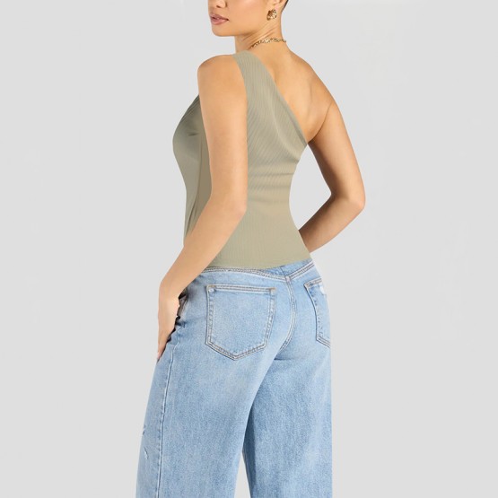 Comfortable Solid Color Oblique Shoulder Short Sleeves
