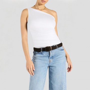 One Shoulder Oblique Collar Asymmetrical Short Sleeves