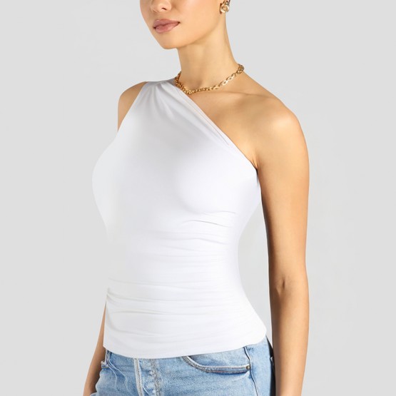 One Shoulder Oblique Collar Asymmetrical Short Sleeves