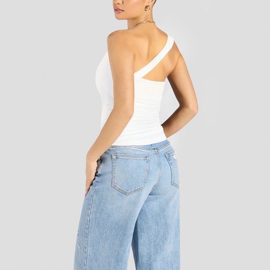 One Shoulder Oblique Collar Asymmetrical Short Sleeves