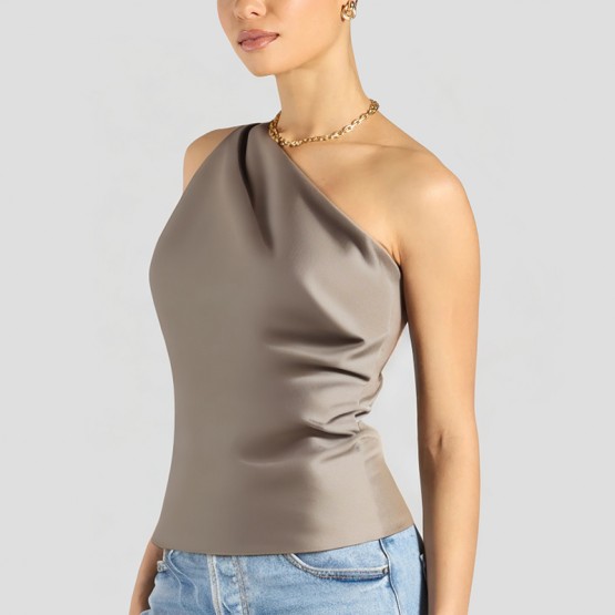 Summer Solid Color Temperament Oblique Shoulder Short Sleeve