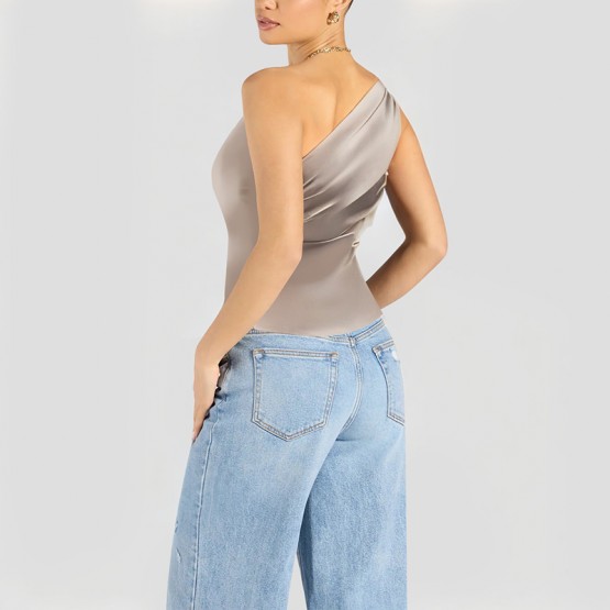 Summer Solid Color Temperament Oblique Shoulder Short Sleeve