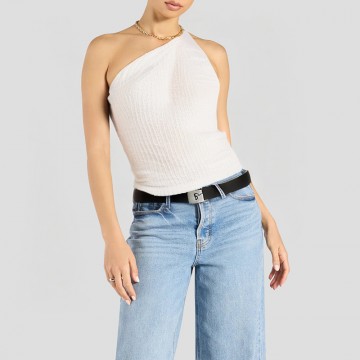 Metal Decorated One Shoulder Short Sleeve