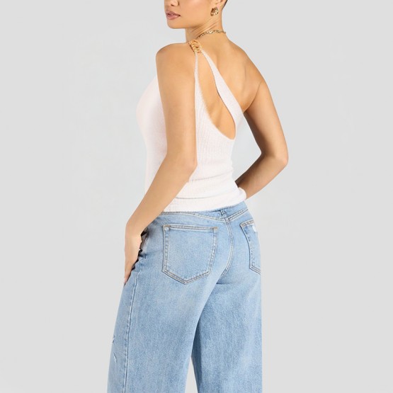 Metal Decorated One Shoulder Short Sleeve