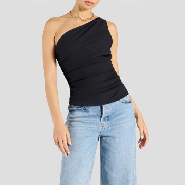 Asymmetrical Oblique Shoulder Short Sleeves