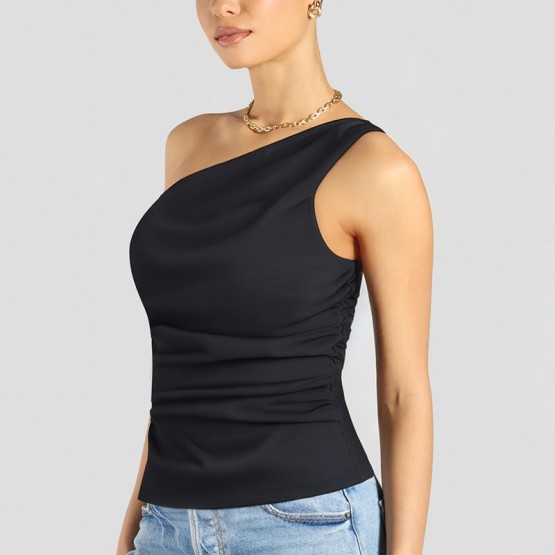 Asymmetrical Oblique Shoulder Short Sleeves