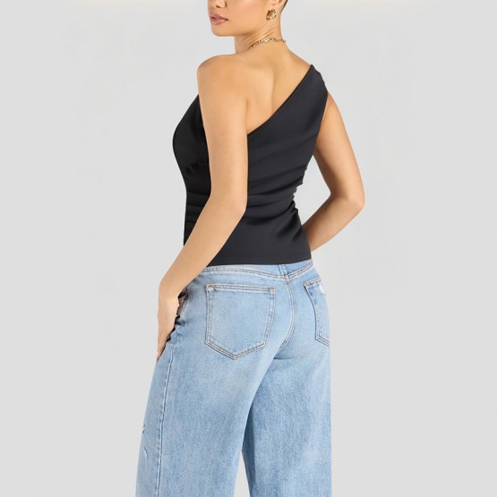 Asymmetrical Oblique Shoulder Short Sleeves