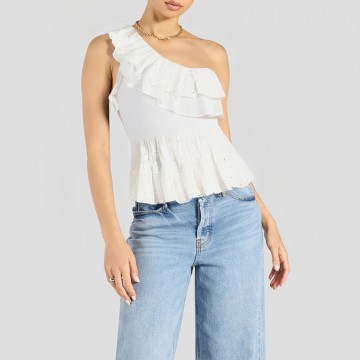 Ruffled Shoulder Short Sleeves