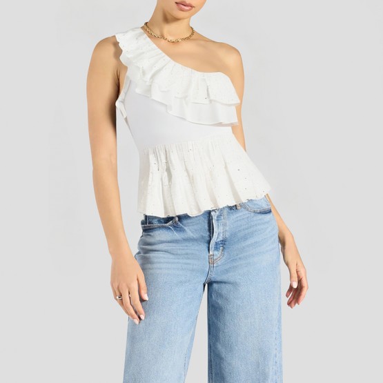 Ruffled Shoulder Short Sleeves