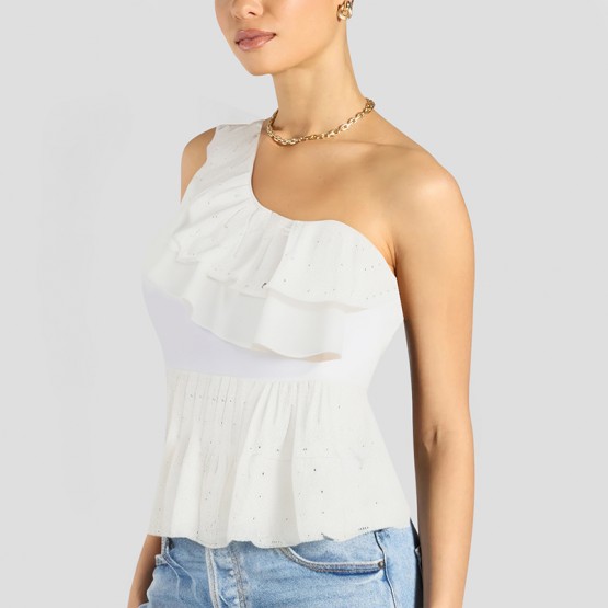 Ruffled Shoulder Short Sleeves