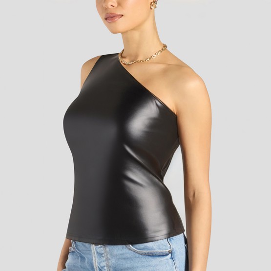 One Shoulder Oblique Collar Zipper Short Sleeved Top