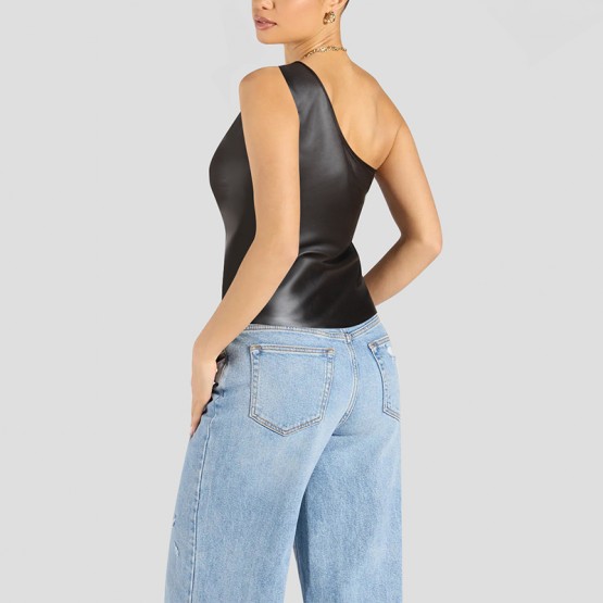 One Shoulder Oblique Collar Zipper Short Sleeved Top