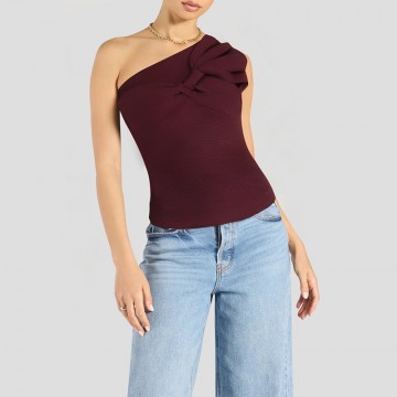 Red Pleated Off Shoulder Short Sleeves