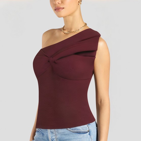 Red Pleated Off Shoulder Short Sleeves