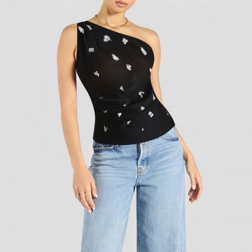 Off Shoulder Beaded Asymmetrical Top