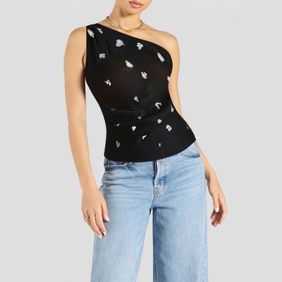 Off Shoulder Beaded Asymmetrical Top