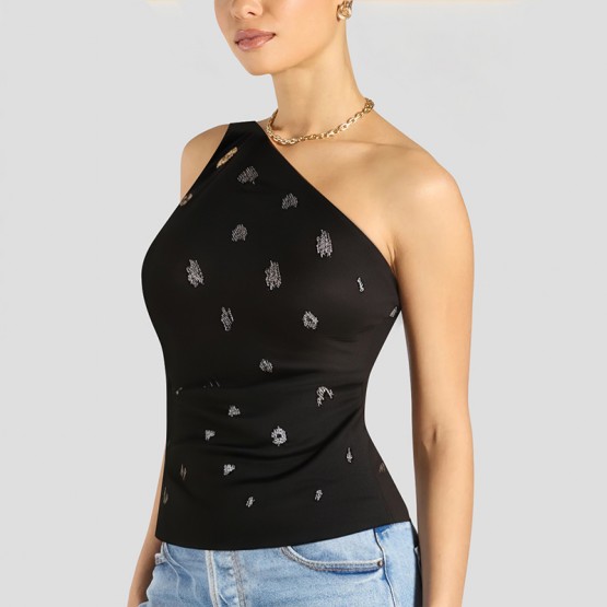 Off Shoulder Beaded Asymmetrical Top