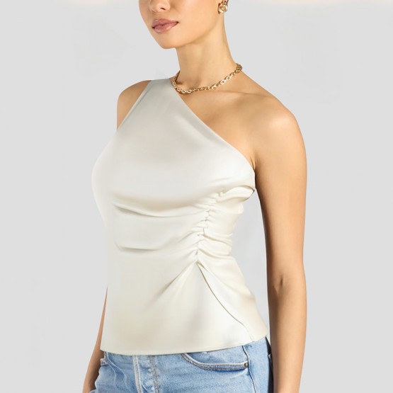 Temperament Solid Color Oblique Shoulder Short Sleeve