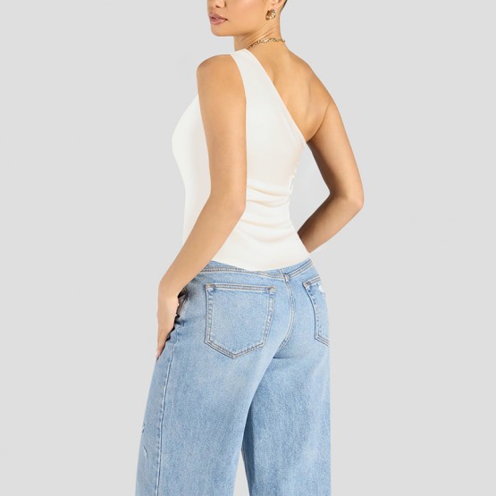 Temperament Solid Color Oblique Shoulder Short Sleeve