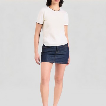 Contrast Color Hemming Round Neck Short Sleeves