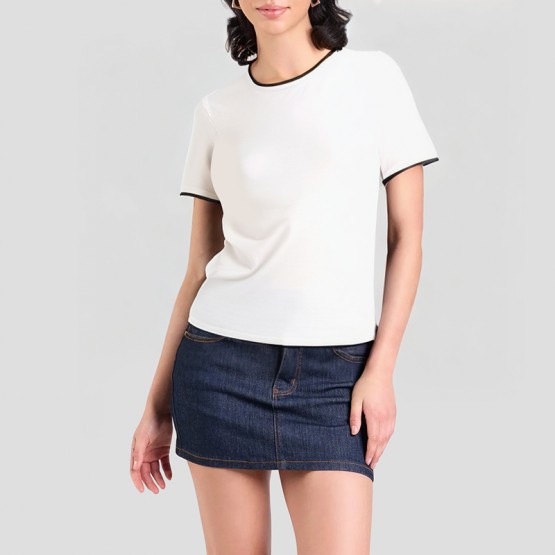 Contrast Color Hemming Round Neck Short Sleeves