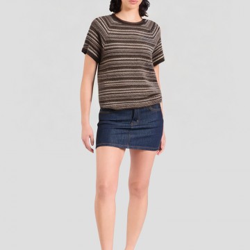 Brown Contrast Stripe Short Sleeves