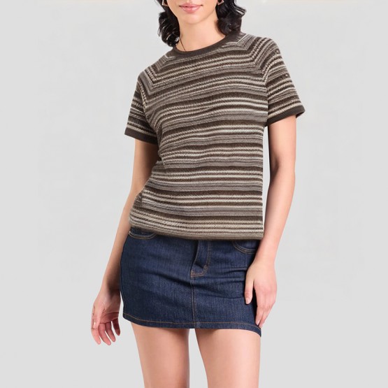 Brown Contrast Stripe Short Sleeves
