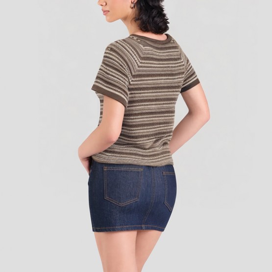 Brown Contrast Stripe Short Sleeves