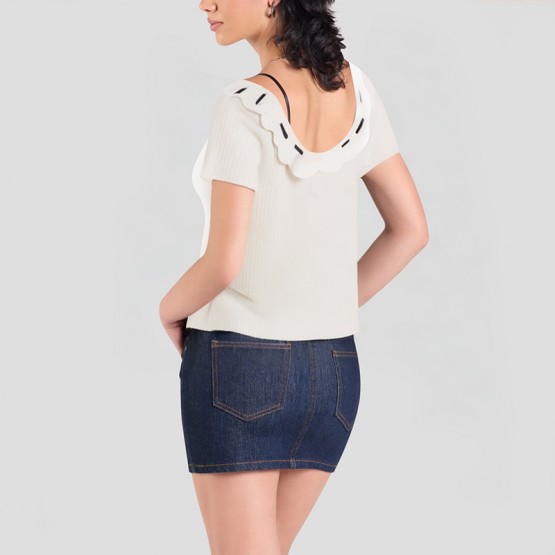 Women's Contrasting Lace Up Slim Short Sleeves