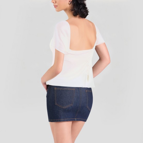 Slant Collar Pleated Short Sleeves