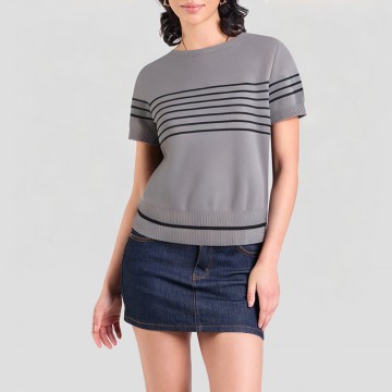 Contrasting Striped Short Sleeves