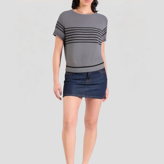 Contrasting Striped Short Sleeves