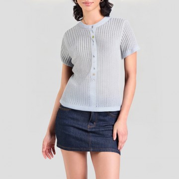 Jacquard Mesh Casual Short Sleeves