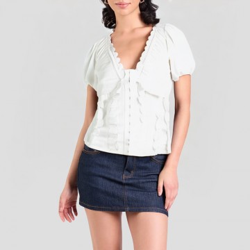 V Neck Ruffled Short Sleeves