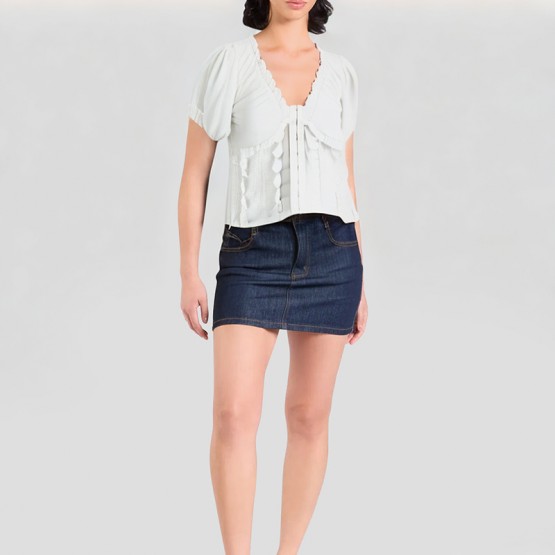 V Neck Ruffled Short Sleeves