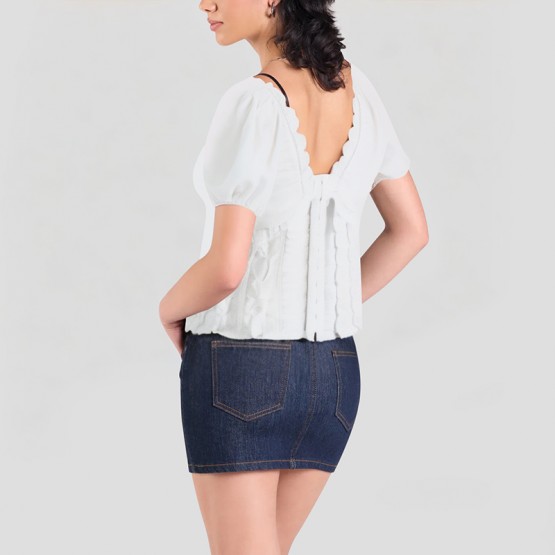 V Neck Ruffled Short Sleeves