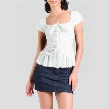 Pleated Ruffled Short Sleeves